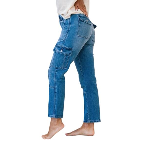 Kancan Avery Cargo Jeans in Blue Medium Wash - Picture 2 of 10